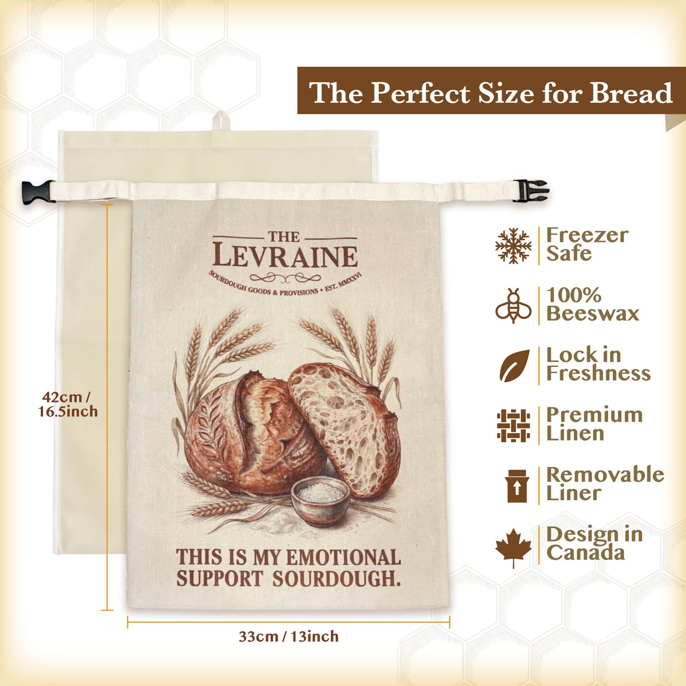 LEVRAINE bread bag dimensions and product features